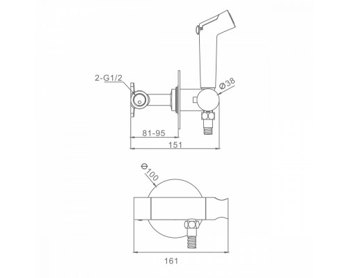 Смеситель Raglo R23.56 с гигиеническим душем встраиваемый с темостатом , хром