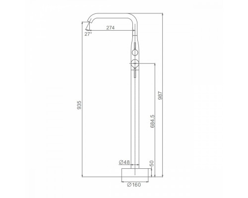 Смеситель Raglo R20.33.03 для ванны напольный монолитный, сатин золотой