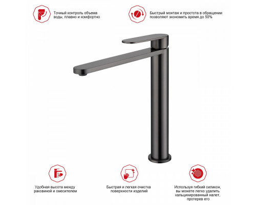 Смеситель Raglo R10.15.09 для раковины высокий монолитный, графит