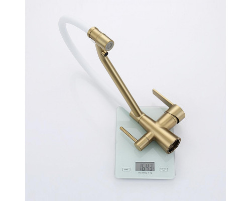 Смеситель Raglo R80.62.03 для кухни с подключением к фильтру съёмный гибкий излив с магнитным фиксатором, сатин золотой