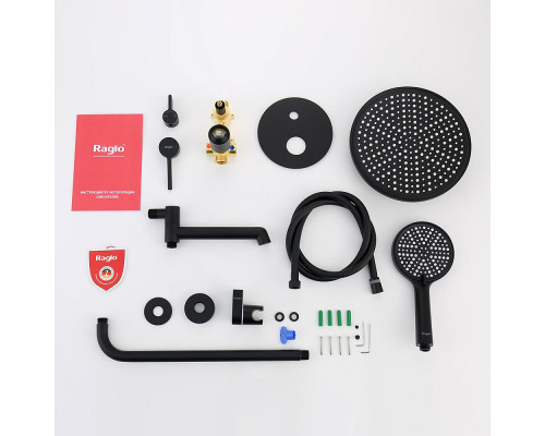 Душевая система Raglo R20.27.06 для ванны и душа встраиваемая на 3 режима излив поворотный 20 см, черный