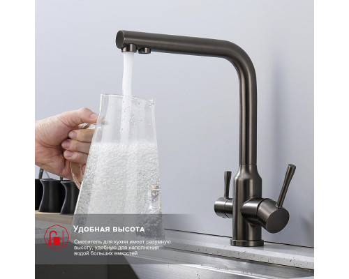Смеситель Raglo R81.61.09 для кухни с подключением к фильтру излив поворотный, графит