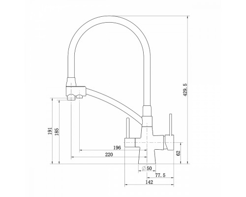 Смеситель Raglo R80.621.06 для кухни с подключением к фильтру съёмный гибкий излив, светлое золото