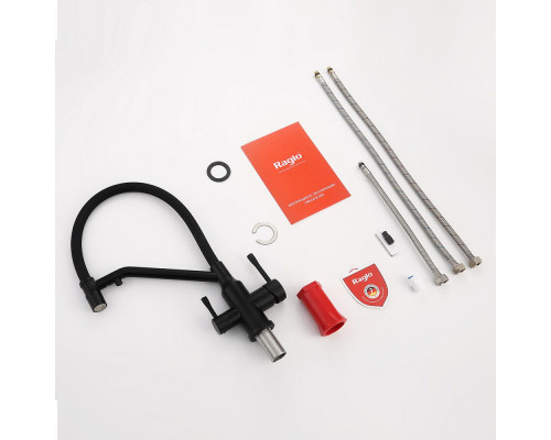 Смеситель Raglo R81.62.06 для кухни с подключением к фильтру съёмный гибкий излив с магнитным фиксатором, черный