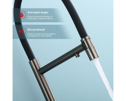 Смеситель Raglo R81.63.09 для кухни с подключением к фильтру съёмный гибкий излив с магнитным фиксатором, графит