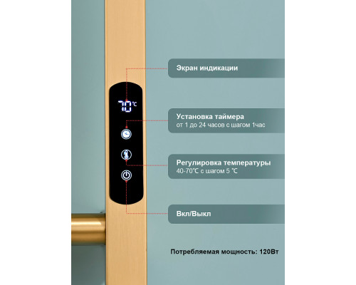 Полотенцесушитель электрический RAGLO R350.17.03 настенный сенсорный узкий с терморегулятором , сатин золотой