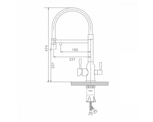 Смеситель Raglo R81.63.03 для кухни с подключением к фильтру съёмный гибкий излив с магнитным фиксатором, сатин золотой