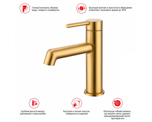 Смеситель Raglo R20.10.03 для раковины монолитный, сатин золотой