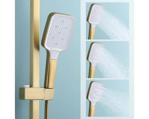 Душевая система Raglo R02.24.03 для ванны и душа излив поворотный 20 см, сатин золотой