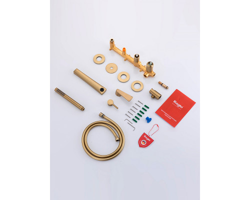 Смеситель Raglo R07.32.03 для ванны и душа встраиваемый излив монолитный 20 см, сатин золотой