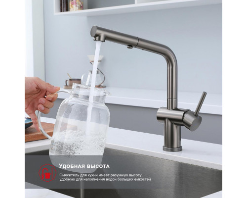 Смеситель Raglo R86.49.09 для кухни с выдвижным изливом, графит