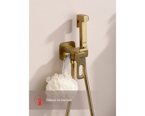 Смеситель Raglo R51.52.03 с гигиеническим душем встраиваемый , сатин золотой