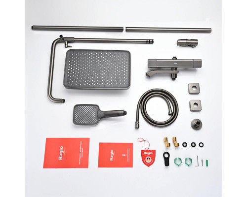 Душевая система Raglo R01.26.09 для ванны и душа с термостатом излив поворотный 15 см, графит