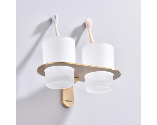 Стакан для зубных щеток с держателем Raglo R300.08.03 двойной,сатин золотой