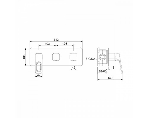 Смеситель Raglo R51.274 для ванны и душа встраиваемый на 4 режима, хром