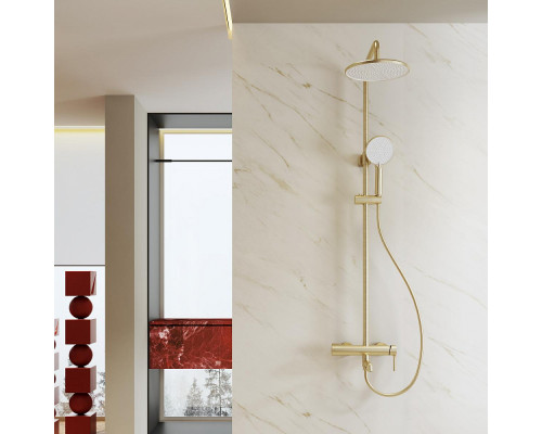 Душевая система Raglo R20.24.03 для ванны и душа излив поворотный 15 см, сатин золотой