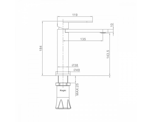 Смеситель Raglo R10.10.03 для раковины монолитный, сатин золотой