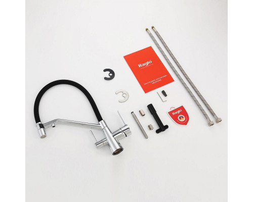 Смеситель Raglo R80.62 для кухни с подключением к фильтру съёмный гибкий излив с магнитным фиксатором, хром