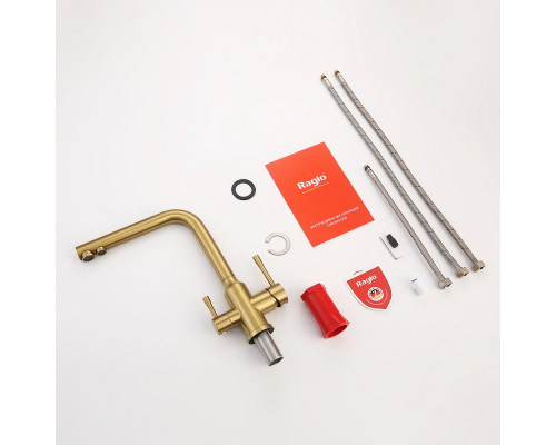 Смеситель Raglo R81.61.03 для кухни с подключением к фильтру излив поворотный, сатин золотой