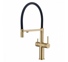 Смеситель Raglo R20.63.03 для кухни с подключением к фильтру съёмный гибкий излив с магнитным фиксатором, сатин золотой