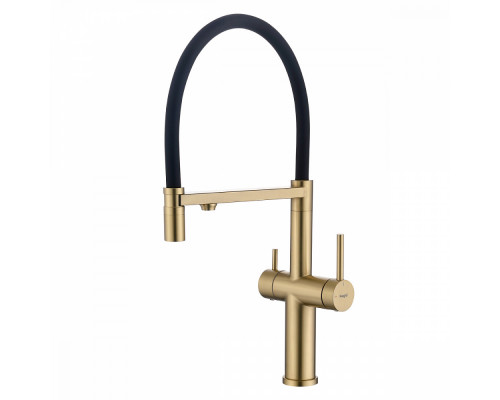 Смеситель Raglo R20.63.03 для кухни с подключением к фильтру съёмный гибкий излив с магнитным фиксатором, сатин золотой