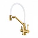 Смеситель Raglo R81.62.03 для кухни с подключением к фильтру съёмный гибкий излив с магнитным фиксатором, сатин золотой