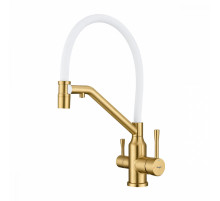 Смеситель Raglo R81.62.03 для кухни с подключением к фильтру съёмный гибкий излив с магнитным фиксатором, сатин золотой