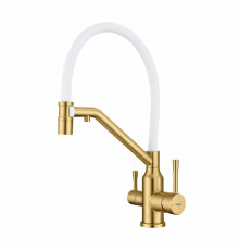 Смеситель Raglo R81.62.03 для кухни с подключением к фильтру съёмный гибкий излив с магнитным фиксатором, сатин золотой