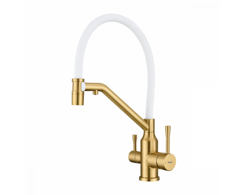 Смеситель Raglo R81.62.03 для кухни с подключением к фильтру съёмный гибкий излив с магнитным фиксатором, сатин золотой
