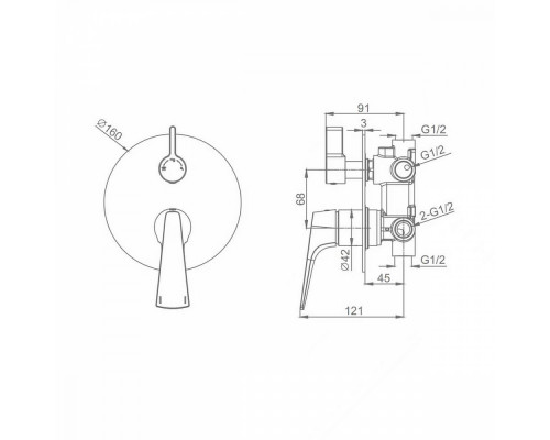 Смеситель Raglo R07.273 для ванны и душа встраиваемый на 3 режима , хром