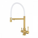 Смеситель Raglo R81.63.03 для кухни с подключением к фильтру съёмный гибкий излив с магнитным фиксатором, сатин золотой