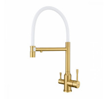 Смеситель Raglo R81.63.03 для кухни с подключением к фильтру съёмный гибкий излив с магнитным фиксатором, сатин золотой