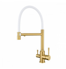 Смеситель Raglo R81.63.03 для кухни с подключением к фильтру съёмный гибкий излив с магнитным фиксатором, сатин золотой