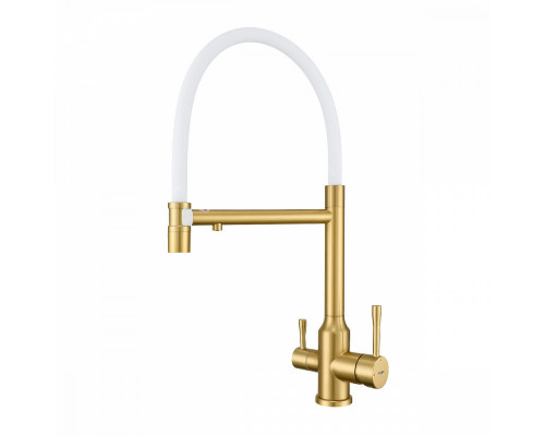 Смеситель Raglo R81.63.03 для кухни с подключением к фильтру съёмный гибкий излив с магнитным фиксатором, сатин золотой