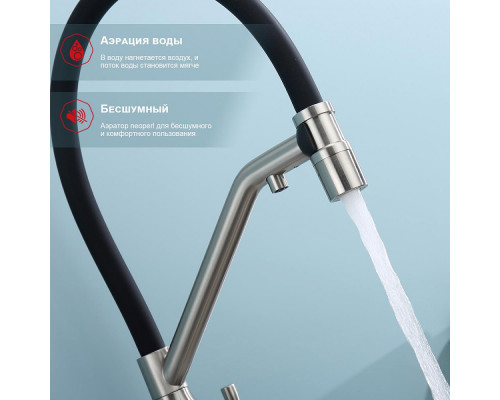 Смеситель Raglo R81.62.05 для кухни с подключением к фильтру съёмный гибкий излив с магнитным фиксатором, сатин