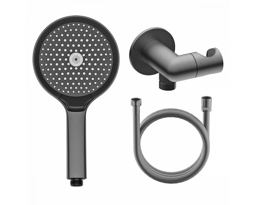 Комплект с лейкой Raglo R476.42.09 для душа душевая лейка 3 режима, шланг 1,5м, держатель лейки с подключением шланга латунь, графит