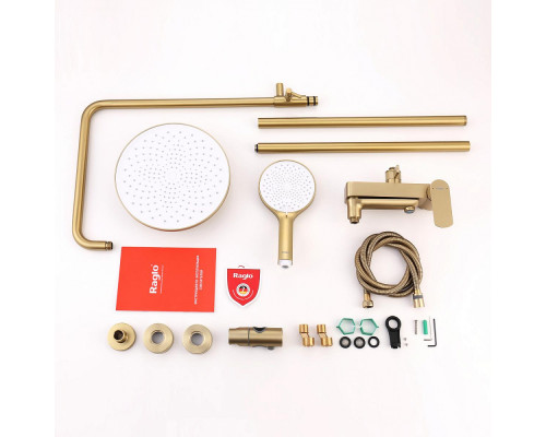 Душевая система Raglo R03.24.03 для ванны и душа излив поворотный 15 см, сатин золотой