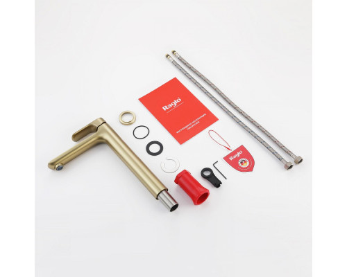 Смеситель Raglo R03.15.03 для раковины высокий монолитный, сатин золотой