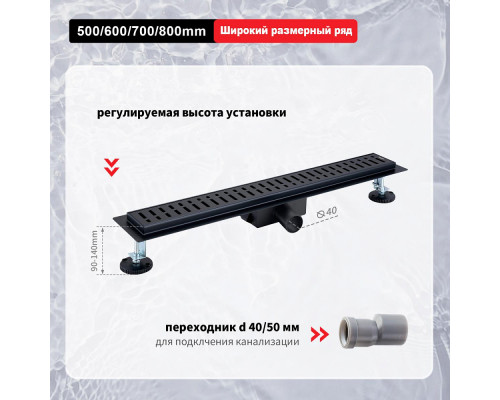 Душевой трап Raglo R650.70.06 700мм, нержавеющая сталь, черный