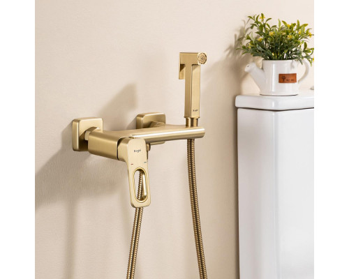 Смеситель Raglo R51.51.03 с гигиеническим душем настенный , сатин золотой