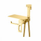 Смеситель Raglo R51.55.03 с гигиеническим душем встраиваемый с полкой и держателем бумаги, сатин золотой