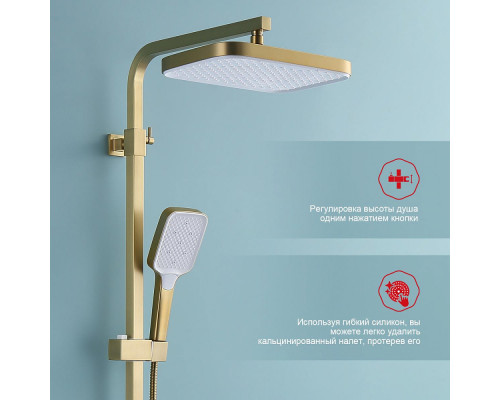Душевая система Raglo R02.24.03 для ванны и душа излив поворотный 20 см, сатин золотой
