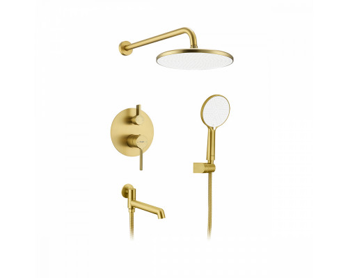 Душевая система Raglo R20.27.03 для ванны и душа встраиваемая на 3 режима излив поворотный 20 см, сатин золотой