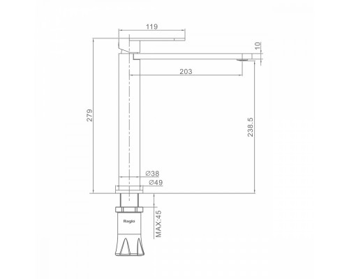 Смеситель Raglo R10.15.09 для раковины высокий монолитный, графит
