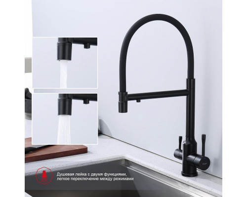 Смеситель Raglo R81.63.06 для кухни с подключением к фильтру съёмный гибкий излив с магнитным фиксатором, черный