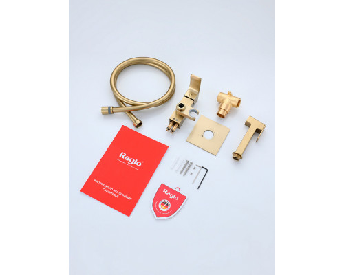 Смеситель Raglo R02.54.03 с гигиеническим душем встраиваемый , сатин золотой