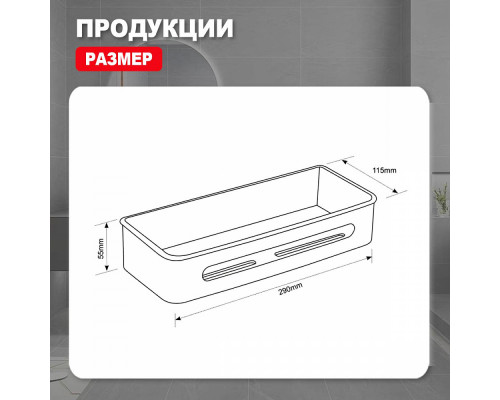 Полка для ванны и душа Raglo R340.02.09 прямая с крючками,графит