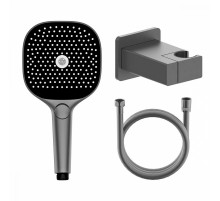 Комплект с лейкой Raglo R476.41.09 для душа душевая лейка 3 режима, шланг 1,5м, держатель лейки латунь, графит
