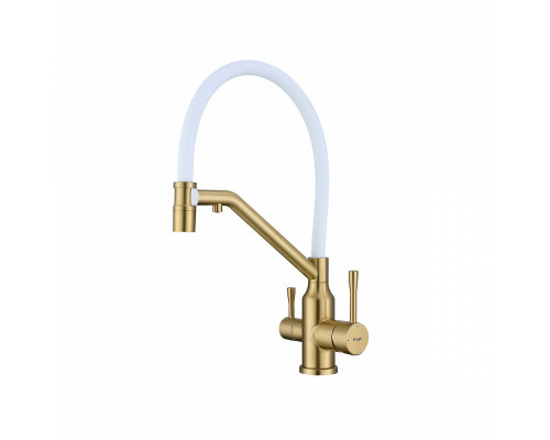 Смеситель Raglo R81.62.03 для кухни с подключением к фильтру съёмный гибкий излив с магнитным фиксатором, сатин золотой