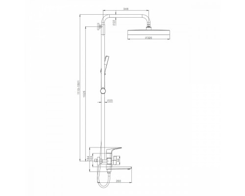 Душевая система Raglo R07.24.09 для ванны и душа излив поворотный 20 см, графит